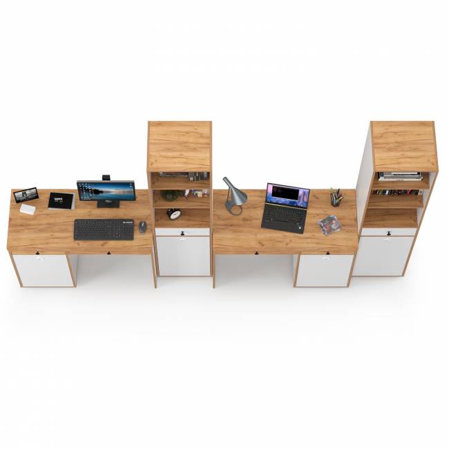 Два компьютерных стола Вуди и пенал для учебников цвет белый премиум/дуб крафт золотой