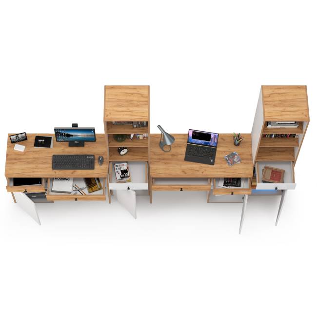 Два компьютерных стола Вуди и пенал для учебников цвет белый премиум/дуб крафт золотой