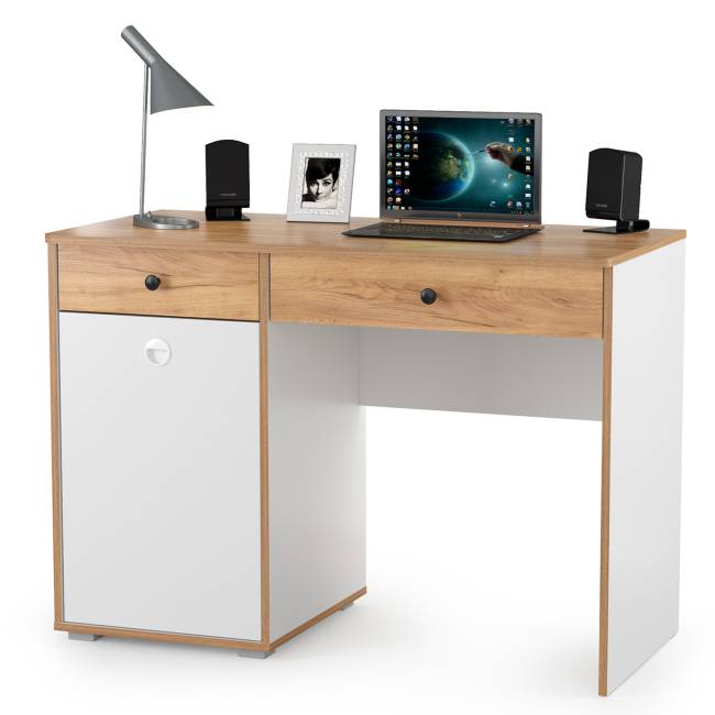 Два компьютерных стола Вуди и пенал для учебников цвет белый премиум/дуб крафт золотой