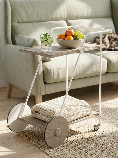 Стол сервировочный Новум белый/белый/текстиль темный