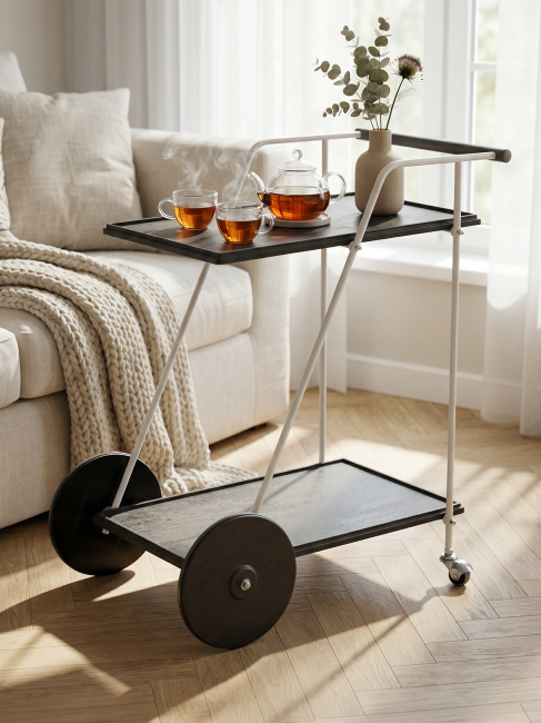 Стол сервировочный Новум белый/серый графит/серый бетон