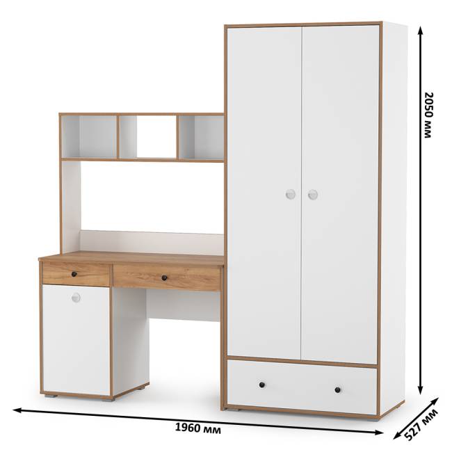 Компьютерный стол и шкаф Вуди цвет белый премиум/дуб крафт золотой
