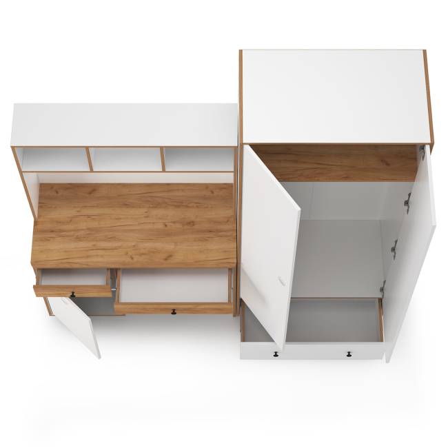 Компьютерный стол и шкаф Вуди цвет белый премиум/дуб крафт золотой