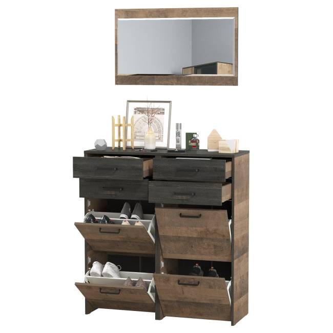 Зеркало Трувор с двумя обувницами с ящиками цвет дуб гранж песочный/интра