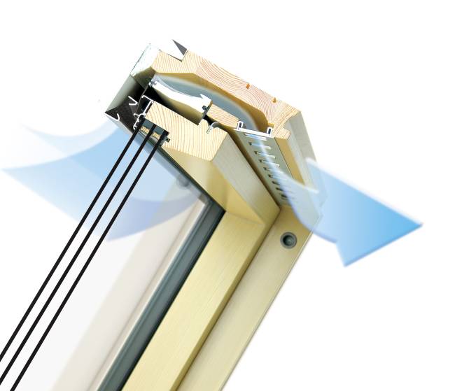 Деревянное мансардное окно FTP-V U5 THERMO со среднеповоротным открыванием Деревянное мансардное окно FTP-V U5 THERMO со среднеповоротным открыванием