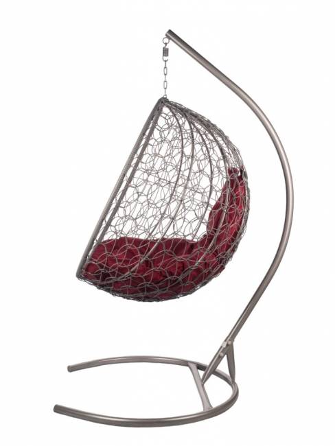 Подвесное кресло из ротанга "Kokos Gray" бордовая подушка