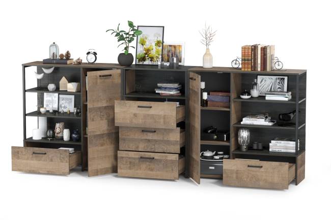 Два комода с ящиком и дверкой и комод с тремя ящиками Трувор цвет дуб гранж песочный/интра