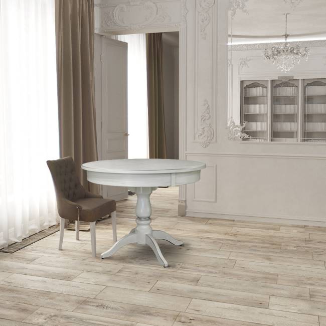 Стол обеденный Моро 04 раздвижной белый/серебро 100/140*100