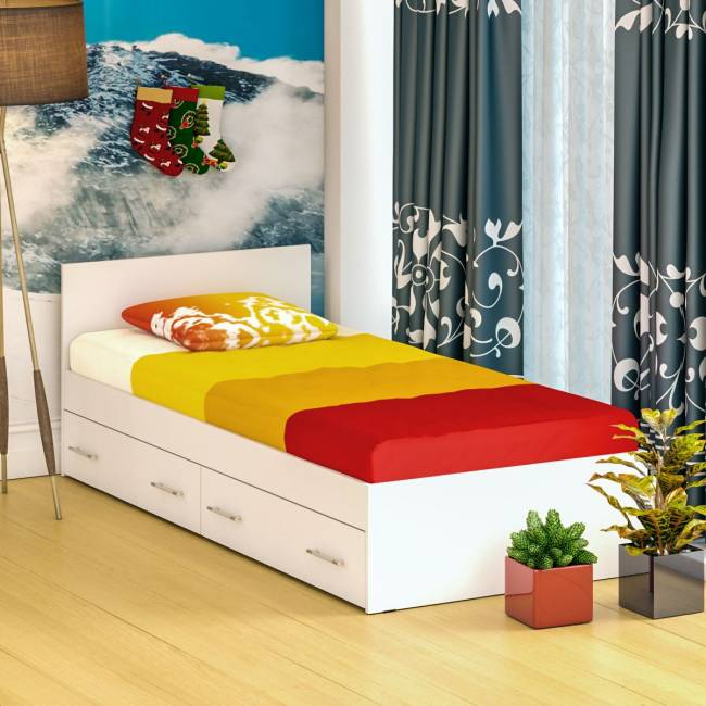 Кровать белая с ящиками Стандарт 0900 цвет белый