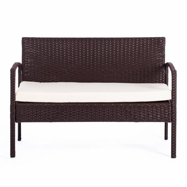 Лаундж сет (диван+2кресла+столик+подушки) (mod. 210000) пластиковый ротанг, 107x60x73см/58х60х72,5см/75х40.5х37,5, коричневый, ткань: DB-02 бежевый