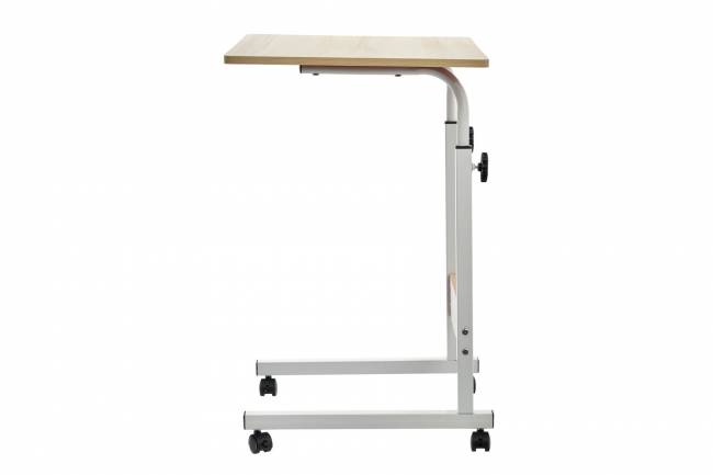 Стол многофункциональный на колесах, 60x40 см, «РОЛЛ», 2 ножки, регул.высота, мдф, металл, св. дерево, белый