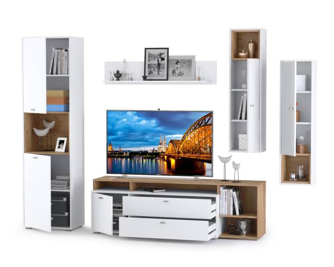 Стенка для гостиной Бэль № 04, цвет дуб крафт золотой/белый премиум