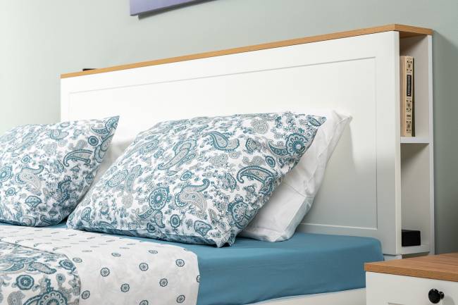 Кровать двуспальная 1600 Остин 11.53 цвет белый шагрень/дуб крафт золотой