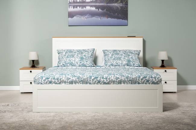 Кровать двуспальная 1600 Остин 11.53 цвет белый шагрень/дуб крафт золотой