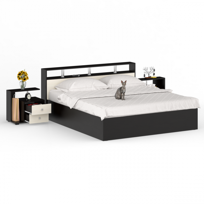 Кровать 1800 Камелия + две тумбы цвет венге/дуб лоредо Кровать 1800 Камелия + две тумбы цвет венге/дуб лоредо