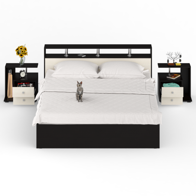 Кровать 1800 Камелия + две тумбы цвет венге/дуб лоредо Кровать 1800 Камелия + две тумбы цвет венге/дуб лоредо