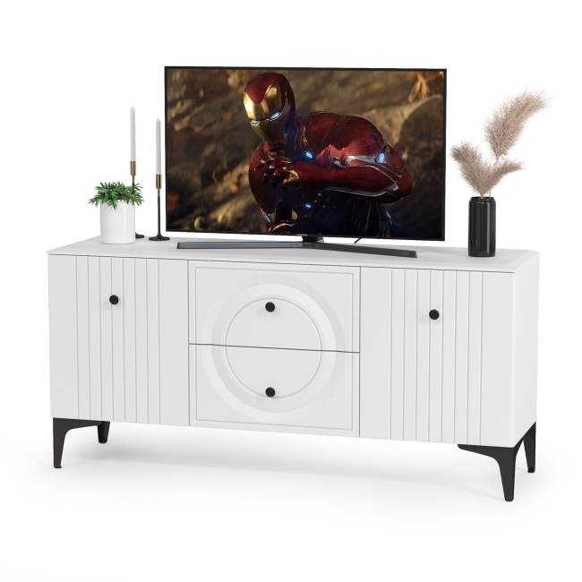 Две ТВ-тумбы и четыре навесных полки Валенсия цвет белый шагрень