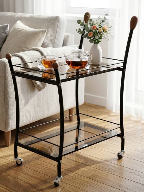 Стол сервировочный Поло чёрный/тонированное стекло