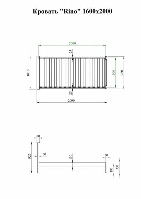 Кровать Rino 1800 х 2000 ясень, без покраски