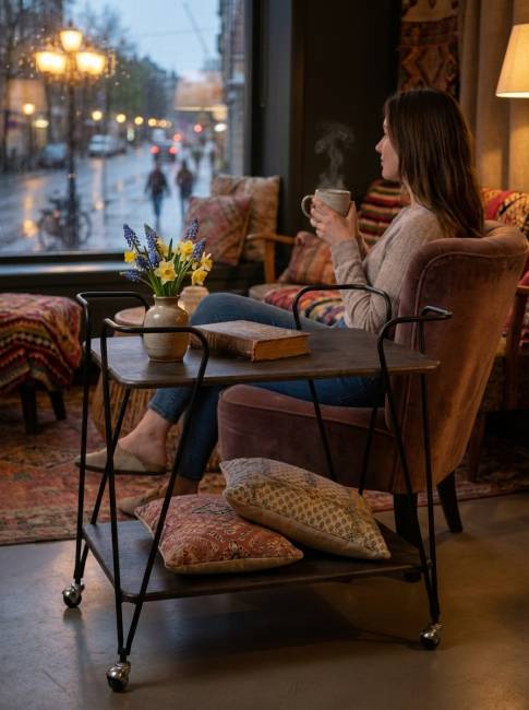 Стол сервировочный Эстер черный/дуб маррон