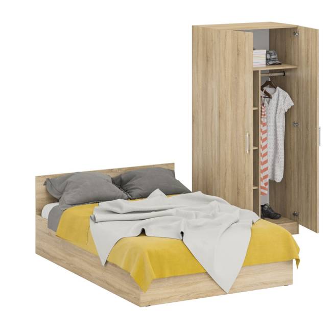 Кровать двуспальная 1400 со шкафом для одежды 2-х створчатым Стандарт цвет дуб сонома