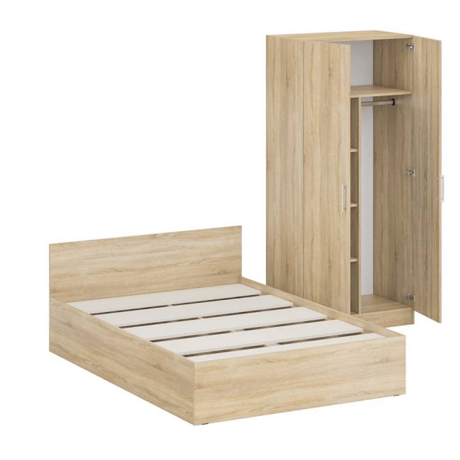 Кровать двуспальная 1400 со шкафом для одежды 2-х створчатым Стандарт цвет дуб сонома
