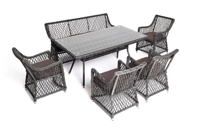 "Катания" обеденная группа плетеная на 6 персон, цвет графит