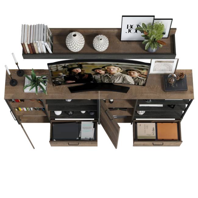 Два комода с дверками и ящиками и навесная полка Трувор цвет дуб гранж песочный/интра