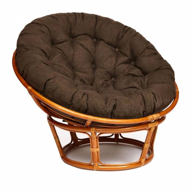 Кресло PAPASAN/ПАПАСАН 23/01 W  /с подушкой/ диаметр подушки 125 см, 115х101х104 см, Cognac (коньяк), ткань Коричневый, 3М7-147