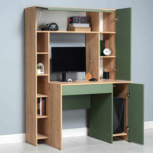 Рабочий компьютерный стол Комфорт 12.71 цвет гикори рокфорд натуральный/дымчатый зелёный