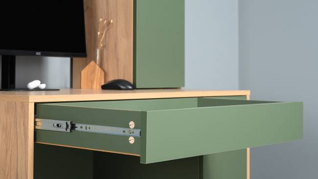 Рабочий компьютерный стол Комфорт 12.71 цвет гикори рокфорд натуральный/дымчатый зелёный