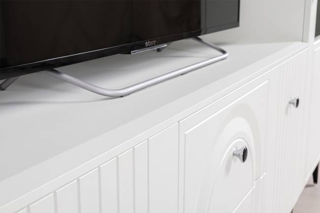 Две навесных полки с ТВ-тумбами и сервантом Валенсия цвет белый шагрень Две навесных полки с ТВ-тумбами и сервантом Валенсия цвет белый шагрень